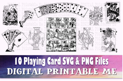 Playing Cards, Poker deck, SVG PNG Clip Art Pack , 10 Digital images,