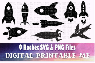Rocket svg bundle, silhouette PNG, clip art, 9 Digital images, space s