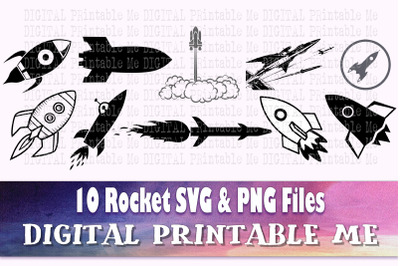 Rocket svg, silhouette PNG, clip art, 10 Digital images, space ship ve
