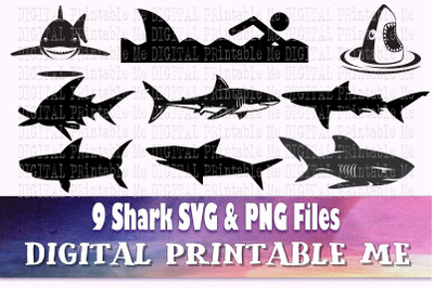 Shark svg bundle, silhouette, PNG, clip art, 9 Digital, shark week ham