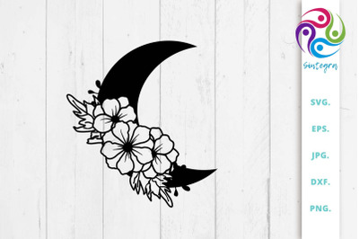 Floral Moon Svg, Half Moon Floral