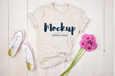 Beige T-Shirt Mockup with Flowers
