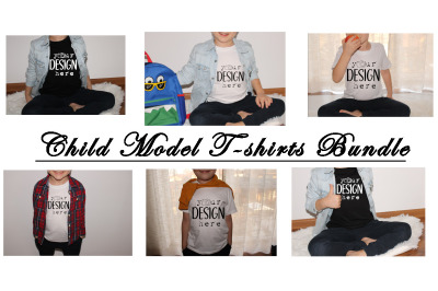 Child Model T-shirts Bundles, Kids Mockups Bundle, Real T-shirts, Todd