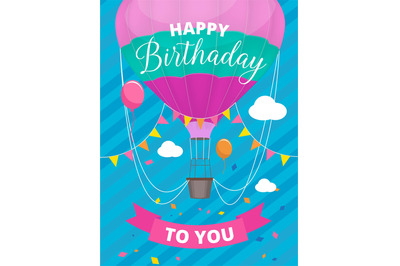 Poster air balloons. Birthday party invitation placard with colored ai