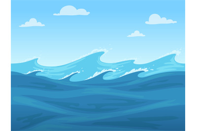 Sea seamless game. Blue liquid surface of ocean or river vector 2d sea