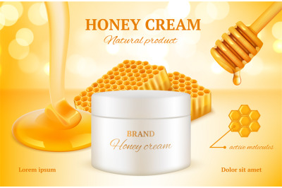 Honey cosmetics. Nature sweet golden skin care natural product adverti