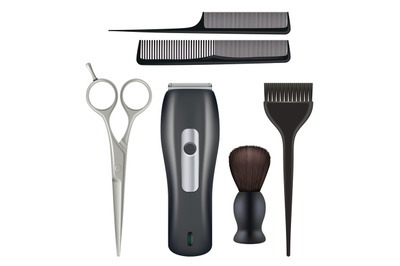 Barbershop realistic. Barber tools hairdresser beauty fashion salon to