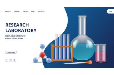 Research laboratory landing page. Pharmaceutical vector web banner tem