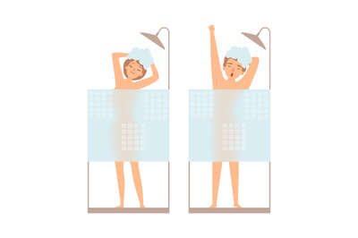 Man and woman take a shower. Hygiene vector concept