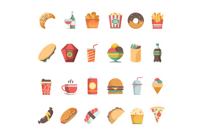 Fast food icons. Junk food sandwich hamburger coffee fried potatoes be