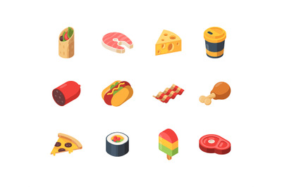 Food icons. Cheese bread burger water meal fruits fish fresh natural p