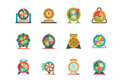 Wheel fortune icon. Circle objects of lucky spinning roulette vector l