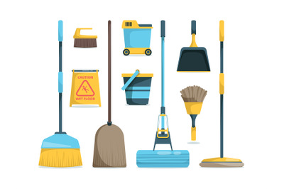 Broom collection. Household equipment mops and brooms for floor home h
