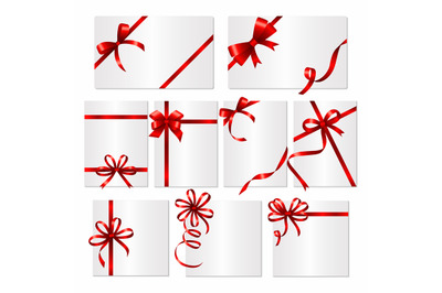 Gift cards ribbons. Frames or banners with red silk ribbons and bows v