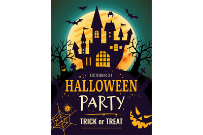 Halloween poster. Scary party invitation flyer template with horror sy