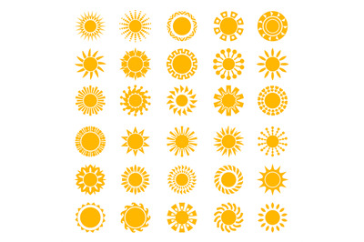 Sun icons. Sunrise creativity sunny circle shapes logo sunset stylized