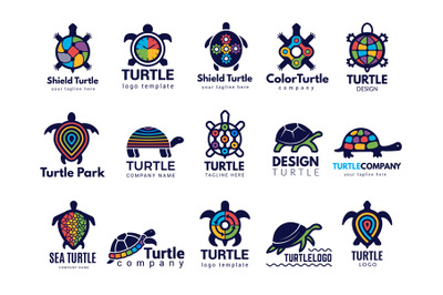 Turtle symbols. Business logo wild sea animals tortoise vector colored