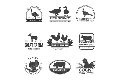 Farm animals logo. Cow sheep goat symbols for fresh healthy food of fa