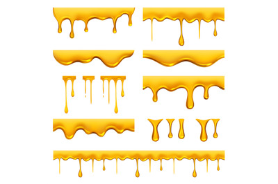 Honey dripped. Liquid golden oil or sauce food drops caramel splash an