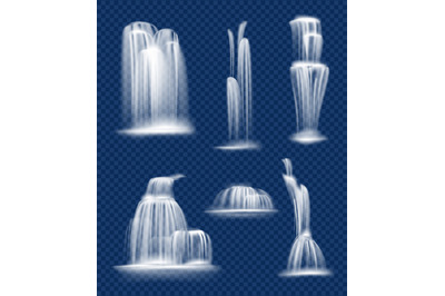 Waterfall flowing. Fresh clean and transparent water cascade falls spl