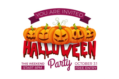 Halloween banner. 31 october party invitation vector template. Hallowe