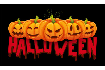 Halloween banner. Vector halloween pumpkin with funny faces. Party bac