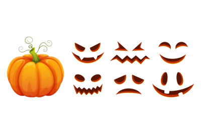 Halloween pumpkin faces generator. Vector cartoon pumpkin with scared