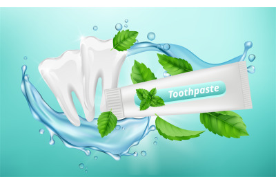 Toothpaste background. Dental poster design. Mint herbal toothpaste, w