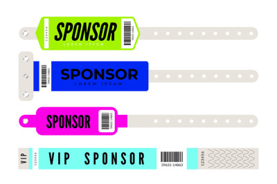 Events bracelets. Vector mockup entrance sponsor id bracelets