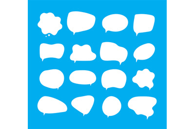 White bubbles talk. Speech bubbles different shapes on blue background