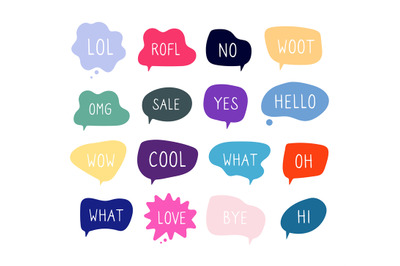 Bubble talk phrases. Online chat clouds with different words comments