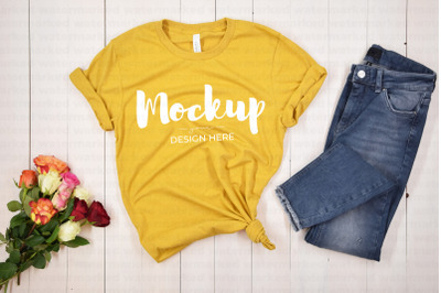Yellow Shirt Mockup with flowers