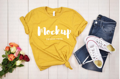 Yellow T-Shirt Mockup with roses