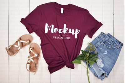 Maroon Summer Shirt Mockup with Shorts
