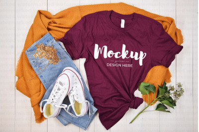 Maroon Fall T-Shirt Mockup
