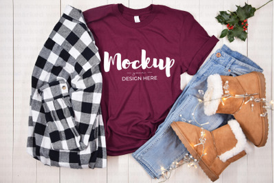 Maroon Christmas Shirt Mockup with Lumberjacket
