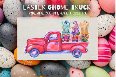 Easter Truck. Easter Watercolor. Gnome Truck.