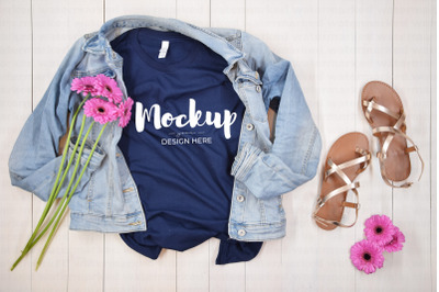 Navy Spring Shirt Mockup with Flowers