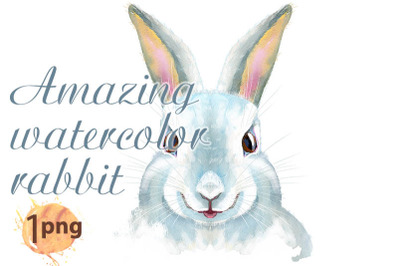 Watercolor illustration of a white rabbit