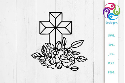 Floral Christian Cross Svg Cut File