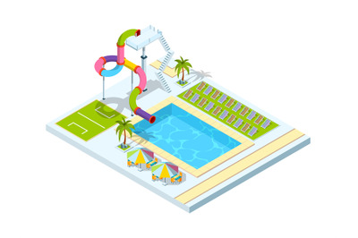 Pool hotel. Recreation area resort vacation water slide park vector is