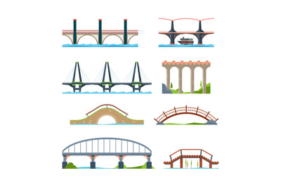 Bridges flat. Architectural urban objects bridge with column or aquedu