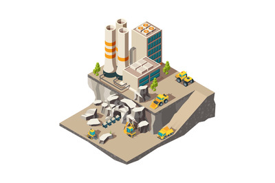 Mining isometric. Rock mine industry production quarry construction te
