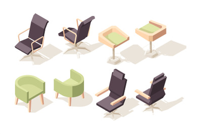 Chair isometric. Modern wooden furniture for office cabinet vector low