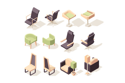 Office chairs. Modern furniture chairs and armchairs vector low poly i