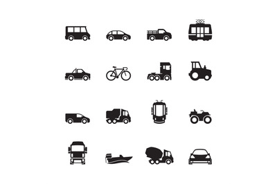 Transport pictogram. Car ship subway train yacht road symbols truck si