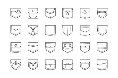 Pocket patches. Textile uniform pockets shapes for clothes bag vector