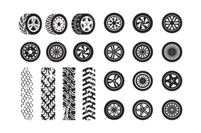 Tire texture. Car wheel rubber tires picture silhouettes vector templa