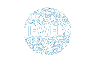 Jewels background. Circle shape with luxury diamond gems bracelets and