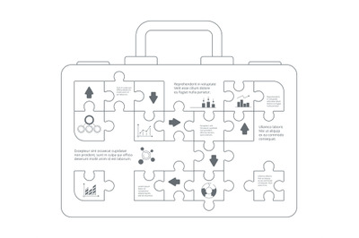 Business infographic. Case with puzzle forms advertising concept idea